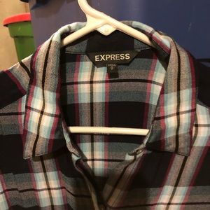 Express Women’s Flannel Blouse Shirt Small Blue